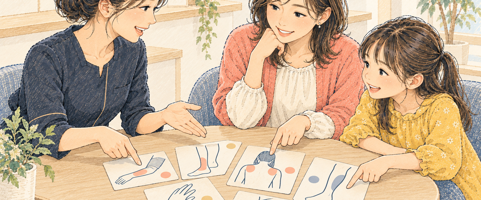 メニュー表を見ながら部位を相談している様子(イメージイラスト)